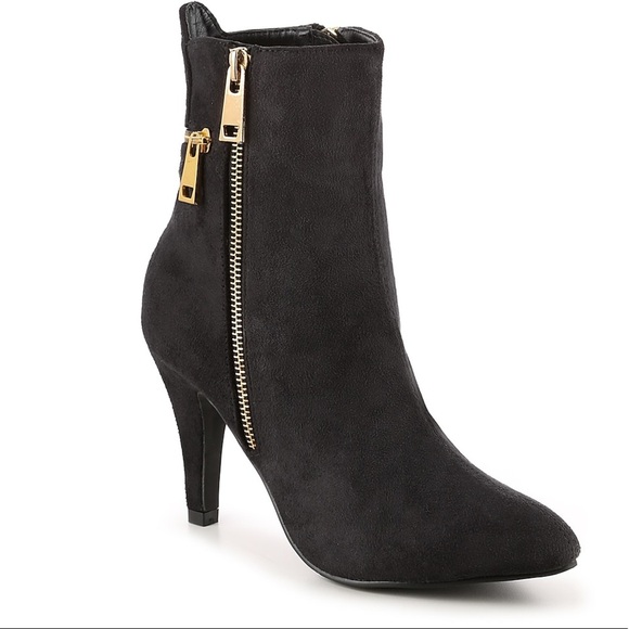 Black Suede Like Gold Zip Detail Boot NWOB - Picture 1 of 6